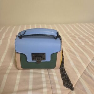Stylish Blue and Green Women's Real Leather Colorblock Purse From Italy